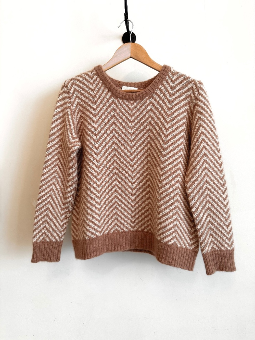 Ganni Chevron Pattern Wool Angora Crewneck Sweater Size M